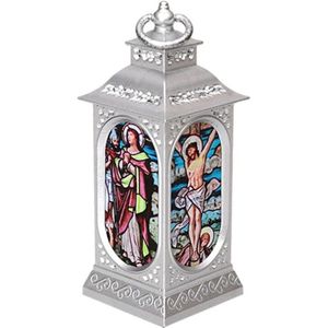 Kerst Led Lamp Ornamenten Religieuze Jesus Wind Licht Opknoping Lantaarn Decor E56E