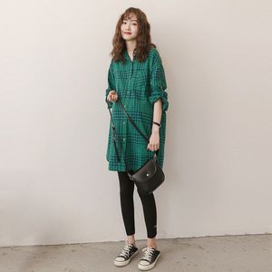 Moederschap Vrouwen Lente Herfst Blouses Lange Mouwen Mid-Lange Plaid Shirts Moeders Mode Losse Koreaanse Stijl Top Kleding