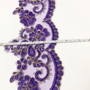 1Yard Paars Gouden Koord Kant Borduurwerk Trimmen Dance Kleding Stuk Lace Mesh Kinderen Jurk Baby Kostuum Kant