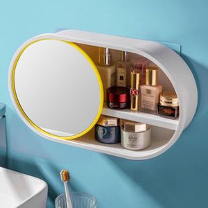 Make-Up Case Punch-Gratis Storage Case Wandmontage Voor Badkamer Cosmetica Toiletartikelen Opslag Spiegel Wc Badkamer Accessoires