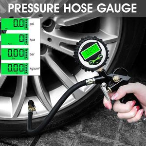 Car Truck Air Tire Inflator with Digital Pressure Gauge 200 PSI Air Chuck & Hose Pistol Type Automobile Pressure Gauge