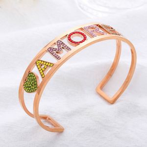 Rvs Amore Brief Armband Crystal Heart Star Manchet Armband Rose Gold Bangle Voor Vrouwen Partij Bruiloft Sieraden