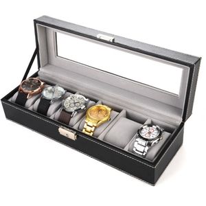 6-Bit Watch Box High-End Houten Pu Leer Binnen Grey Fleece Horloge Display Box 19QC