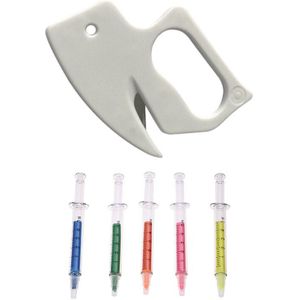 5 Pcs Naald Buis Markeerstift Fluorescerende Pen & 1 Pcs Briefopeners Plastic Rvs Envelop Brief Cutter