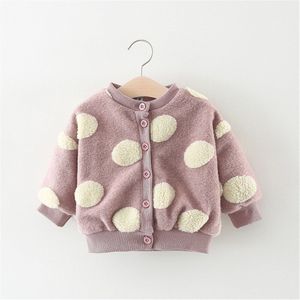 Wenazap Peuter Baby Baby Meisje Herfst Winter Fleece Jas Ronde Hals Stippen Knoppen Lange Mouwen Jas Bovenkleding