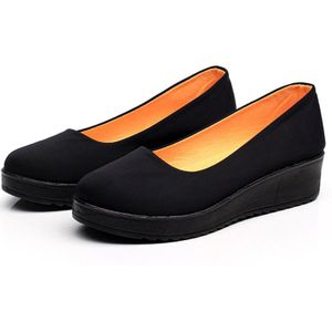 Slip On Ronde Teen Casual Schoenen Vrouwen Plus Size Black Herfst Korting China Wedge Pompen 4 34 Goedkope schoeisel Vrouwelijke