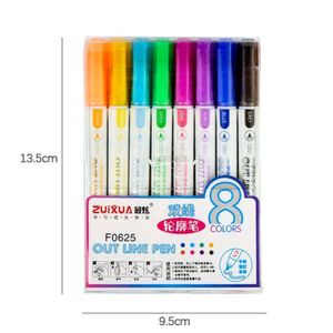 8 Kleuren Overzicht Metallic Markers, dubbele Lijn Magic Shimmer Verf Pennen Set Voor Kids Volwassenen Tekening Art Handtekening Coloring Pennen