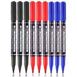 9 Stks/set Twin Tip Permanente Markers, Zwart, Rood, Blauwe Inkt, 0.5Mm-1Mm Pennen Voor School Kantoorbenodigdheden Student Briefpapier