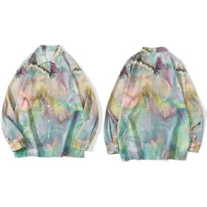 Gonthwid Tie Dye Mountain Print Beach Hawaiian Shirts Lange Mouw Hip Hop Harajuku Casual Party Blouse Tops Man