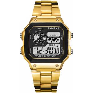 Synoke Digitale Horloge Student Gold Roestvrij Stalen Band Kleurrijke Led Licht Multifunctionele Datum Mode Jongens Elektronische Horloge
