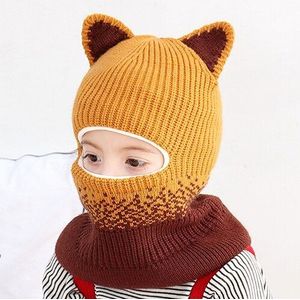 Winter Baby Hat Knit Kids Beanie Hat voor Baby Meisje en Baby Jongen Muts Sjaal met Leuke Kat Oren Dubbele warme Voering Caps HT19028