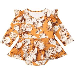 1-6Y Infant Kids Baby Meisjes Romper Jurk Lange Mouw Bloemenprint Party Ruffle Jumpsuit Jurk Herfst Kleding