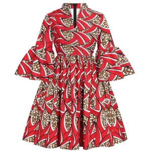 Womens Afrikaanse Ankara Print Maxi Jurk Traditionele Casual Outfits Kledij 2022 Lotus Mouwen V-hals Afrikaanse Jurken Vrouwen