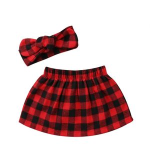 Pudcoco Kerst baby meisjes rokken Pasgeboren Baby Meisjes Rood Zwart Plaid Rok + hoofdband prinses baby meisjes kleding xmas kostuum