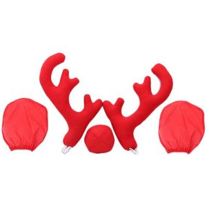5Xuniversal Rode Pluche + Plastic Big Rendier Antler Neus & Achteruitkijkspiegel Cover Auto Kerst Decoratie Kit