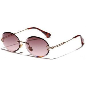 Retro ovale zonnebril vrouwen frameloze grijs bruin clear lens randloze zonnebril voor vrouwen uv400