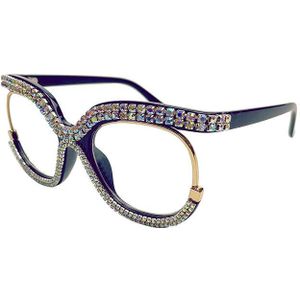 Retro Vierkante Optische Brilmonturen Mannen Vrouwen Crystal Luxe Glazen Clear Lens Brillen Frame Diamant Brillen Recept