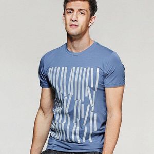 Kuegou Zomer Mens Casual T Shirts Print Blauw Kleur Kleding Man Korte Mouwen Slanke T-shirts Mannelijke Wear tops Tees 463