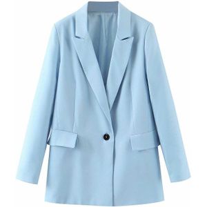 Elegante Vrouwen Losse Blauw Blazers Mode Dames Notched Kraag Jas Pakken Casual Vrouwelijke Lange Mouwen Jassen Meisjes Chic