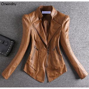 Orwindny Lente Jas Leer Vrouwen Korte Motorfiets Lederen Kleding Bovenkleding Stand Kraag Rits Herfst Leren Jassen