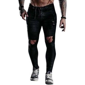 Mannen Kleding Black Ripped Pocket Jeans Stretch Denim Broek Casual Biker Slim Fit Skinny Hole Broek Heren Jeans