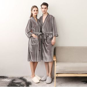 Mannen Paar Kimono Badjas Herfst Winter Flanel Velours Gewaad Liefhebbers Warme Nachtkleding Plus Size Loungewear Nachtjapon Mannelijke Homewear