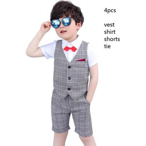Jongens Formele Mode Plaid Kinderen Kostuum Bloem Jongen Trouwjurk Britse Stijl Blazer Zomer Infantil Menino 3-10T
