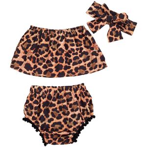 3Pcs Kinderen Pak Set Meisjes Modieuze Luipaard Print Boob Tube Top + Broek + Hoofdband