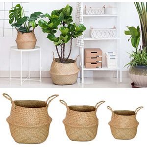 Vouwen Opslag Mand Zeegras Rieten Rotan Geweven Wasmand Tuin Bloempot Planter Desktop Bloem Vaas Home Decor