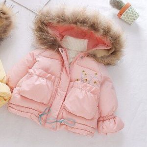 Baby Winter Katoenen Jas Voor Meisjes Park Snowsuit Kinderen Effen Kleur Kleding Bontkraag Bovenkleding Leuke Parka Hooded Kleding