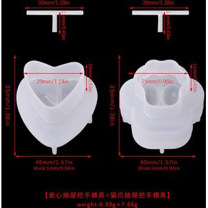 Diy Liefde Hart Vormige Kat Klauw Lade Handvat Siliconen Mal Spiegel Kat Kast Handvat Mallen Voor Hars Thuis Decortaion Sieraden