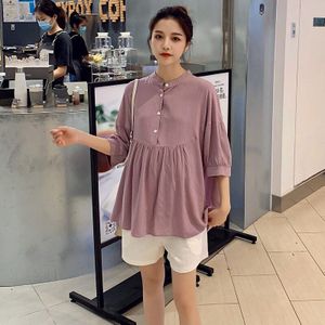 5858 # Zomer Dunne Katoenen Moederschap Blouses Plus Size Losse Ruching Shirts Kleding Voor Zwangere Vrouwen Zwangerschap Tuniek Tops