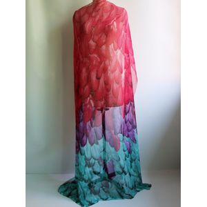 100Cm * 148Cm Chiffon Stof Print Jurk Vrouwen Blouse Materiaal Kleurrijke Veren