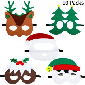 10Pcs Kerst Masker Gezicht Maskers Leuke Grappige Kerst Masker Voelde Leuke Masker Kerstman/Rendier/Kerstboom masker Voor Party