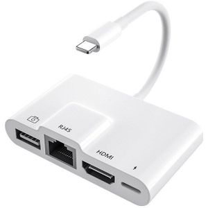 C70 Voor Iphone Multi Adapter Lightning Internet + Hdmi On-Screen + Usb + Opladen AllIn1 Docking Station Rj45 connector Living Hini