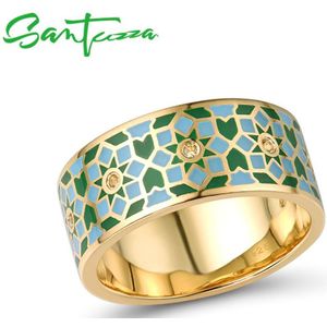 Santuzza Zilveren Ringen Voor Vrouwen Echt 925 Sterling Zilver Goud Kleur Ringen Trendy Party Fijne Sieraden Handgemaakte Emaille