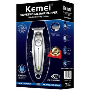 Kemei 1949 Elektrische Tondeuse Cordless Tondeuse Professionele Alle Metalen 0Mm Kaalhoofdige T Blade Finish Kapsel Machine