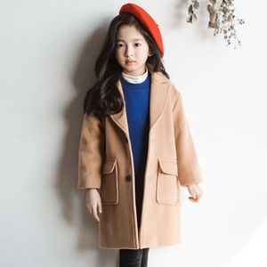 Mode Fall Winter Jas Voor Meisjes Peuter Tiener Turn-down Kraag Meisjes Wollen Jas Lange Kids kinderen bovenkleding Geul