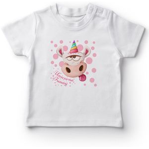 Angemiel Baby Grappige Unikorn Koe Baby Boy T-shirt Wit