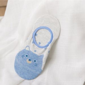 6Pcs = 3Pairs Zomer Leuke Vrouwen Onzichtbare Sokken Dier Cartoon Mode Sokken Katoen Ankle Boot Sokken Blauwe Kleur siliconen Anti-Slip
