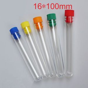 30 stks/partij 16*100mm plastic test tube met plug harde plastic buis polystyreen reageerbuis Hoge transparantie De kleur kan kiezen