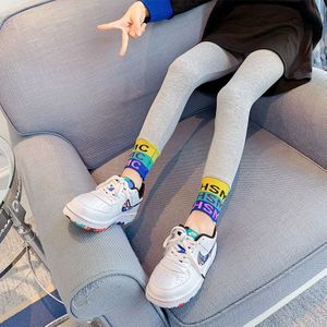 Lente Zomer Mode Meisjes Leggings Kids Grijs Zwarte Broek Tiener Meisjes Panty Broek Mid Taille Volledige Lengte Broek 6 8 10 12Y