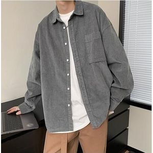 Mannen Corduroy Stof Cargo Lange Mouwen Shirts Trend Franse Manchet Shirts Revers Kraag Bruin/Grijs Camisa masculina