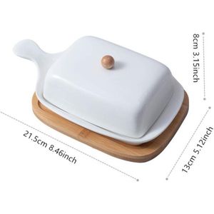 1Pc Mode Boter Plaat Met Deksel Creatieve Keramiek Schotel Chic Huishoudelijke Servies Met Handvat Voor Thuis Hotel (Wit)