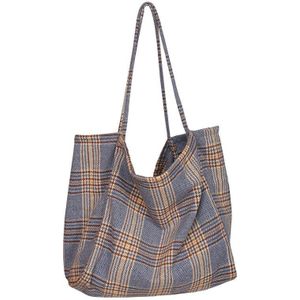 Vrouwelijke Wollen Plaid Canvas Tassen Vrouwen Grote Capaciteit Tote Handtas Dames Casual Grote Schoudertas