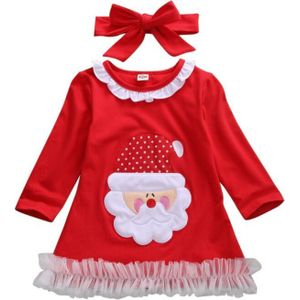 0-24M Kerst Baby Meisje Rode Jurk Pasgeboren Baby Meisje Cartoon Santa Kant Party Dress Xmas Jaar lange Mouw Kostuums