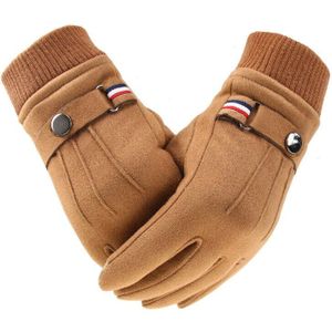 Winter Suede Heren Handschoenen Outdoor Sport Rijden Gesp Mannelijke Touch Screen Mittens Warm Split Vinger Handschoenen