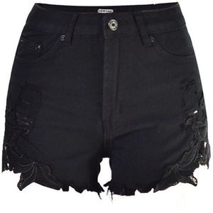 ORMELL Zomer Casual Shorts Ripped Pocket Zwart Kant Vrouwen Shorts Vintage Shorts Jeans Voor Vrouwen en Meisjes