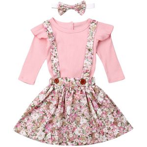 Baby Lente Herfst Kleding Pasgeboren Kind Baby Meisjes Kleding Tops Lange Mouw Bodysuit Bloemen Bib Overall Rok Outfits Set