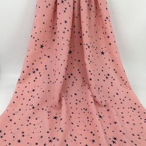 Zachte Witte Size Vijfpuntige Ster Gedrukt Chiffon Stof Voor Dress Shirts, Zwart, Roze, Groen, door De Meter